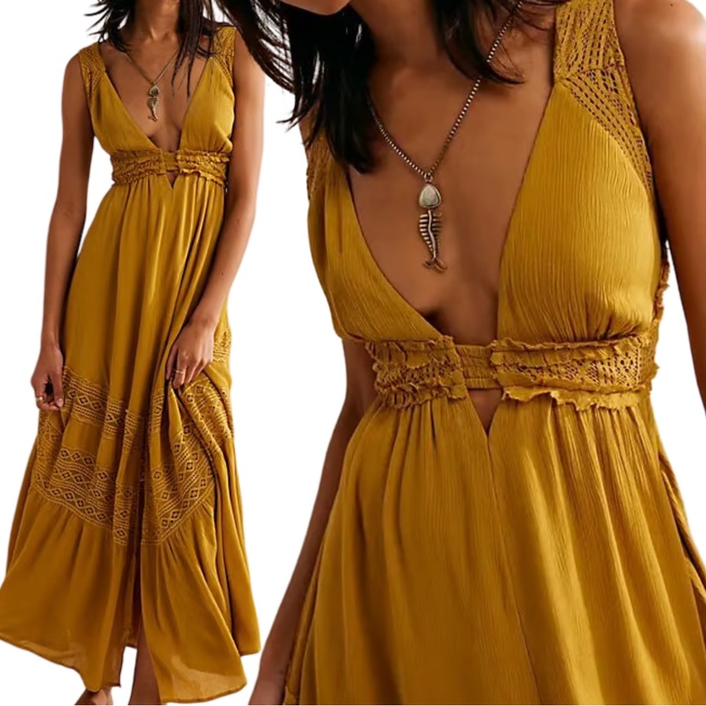 Free people Bohemian Yellow Maxi Dress